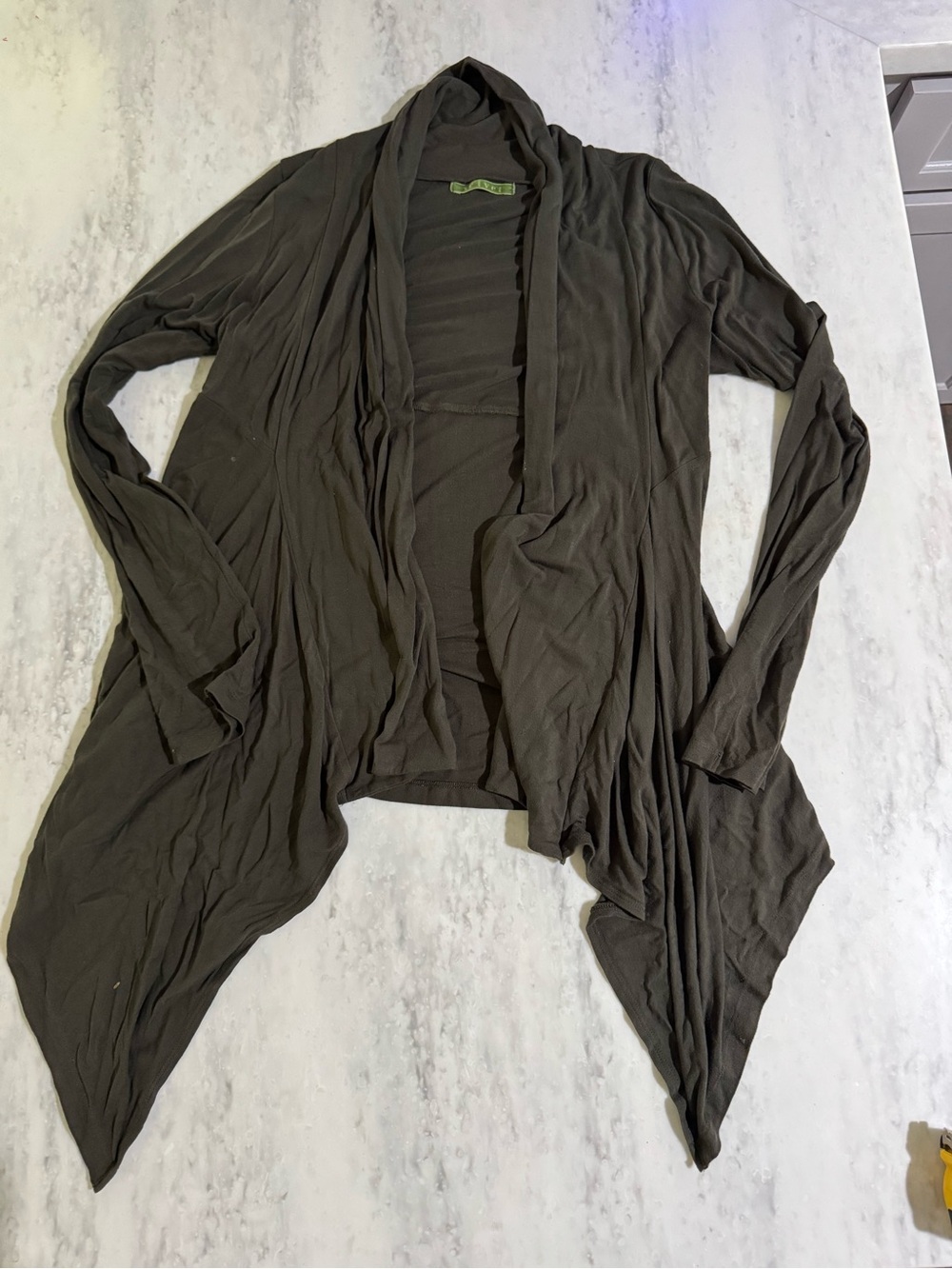 Velvet Olive Green Draped Flowy Boho Chic Casual Everyday Open-Front Cardigan M